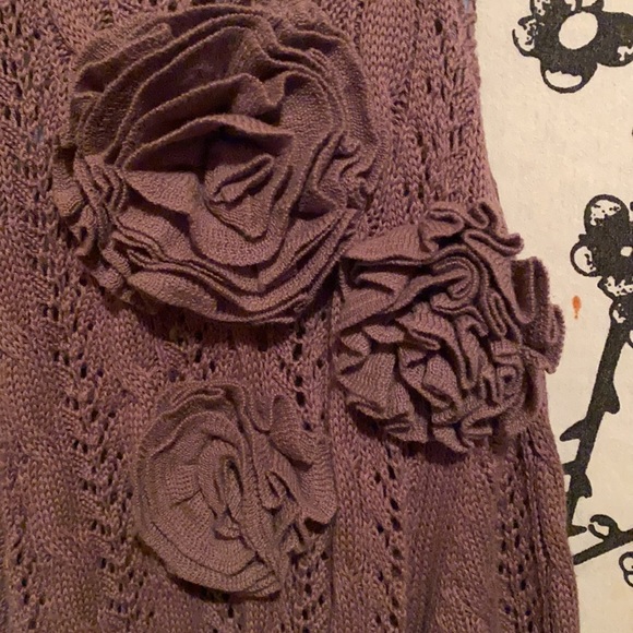 Tracy M Women’s Ruffled Roses Open Front Cardigan Sweater Chocolate Brown - Picture 6 of 16